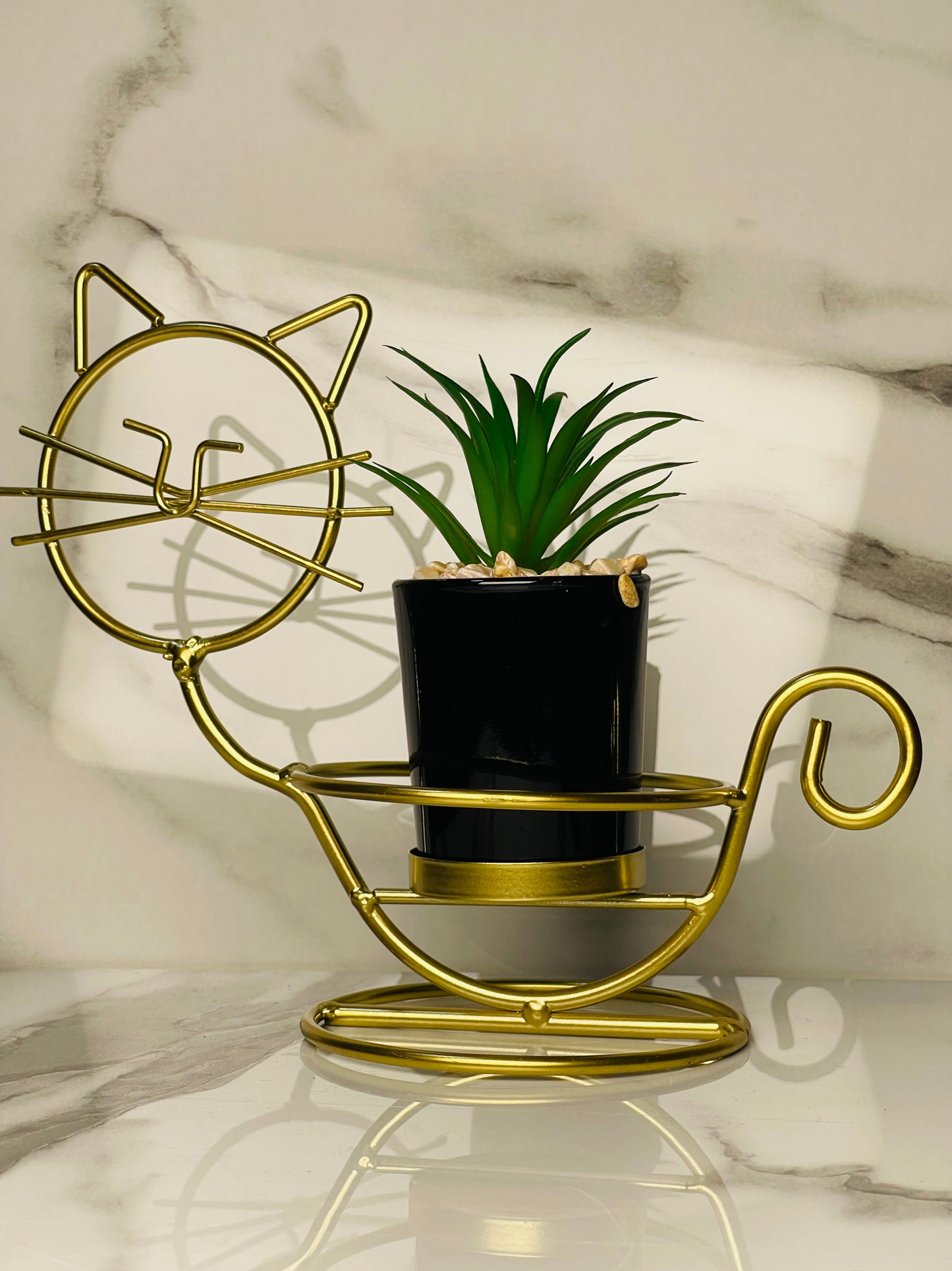 Cat-Themed Metal Plant Holder with Ceramic Pot – Whimsical Home Decor Accent