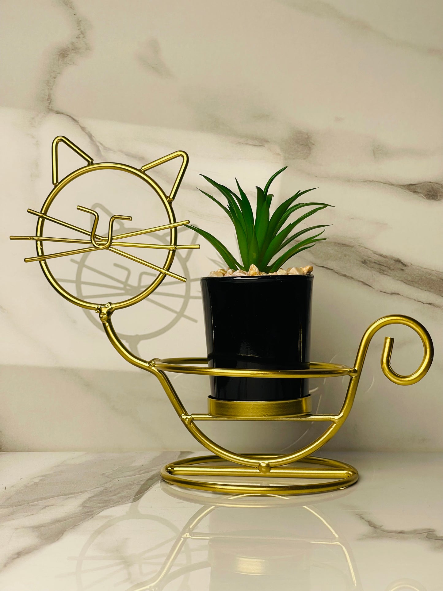 Cat-Themed Metal Plant Holder with Ceramic Pot – Whimsical Home Decor Accent