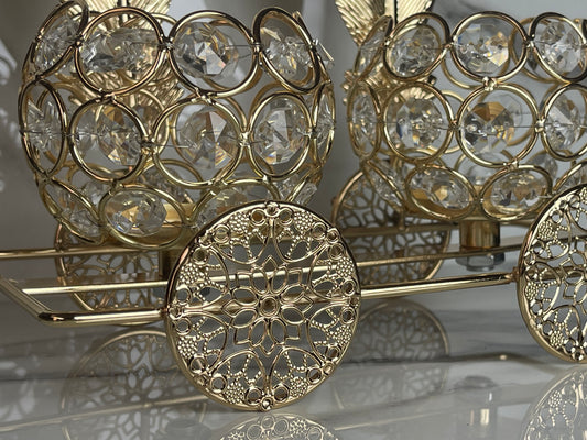 Crystal Metal Candle Holder Set with Decorative Leaf – Elegant Home Décor