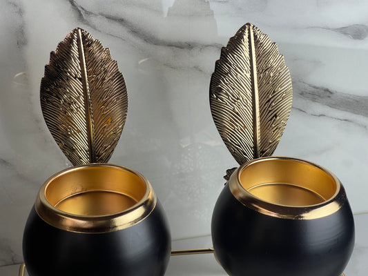 Elegant Candle Stand with Metal Leaf Design – Luxurious Home Decor