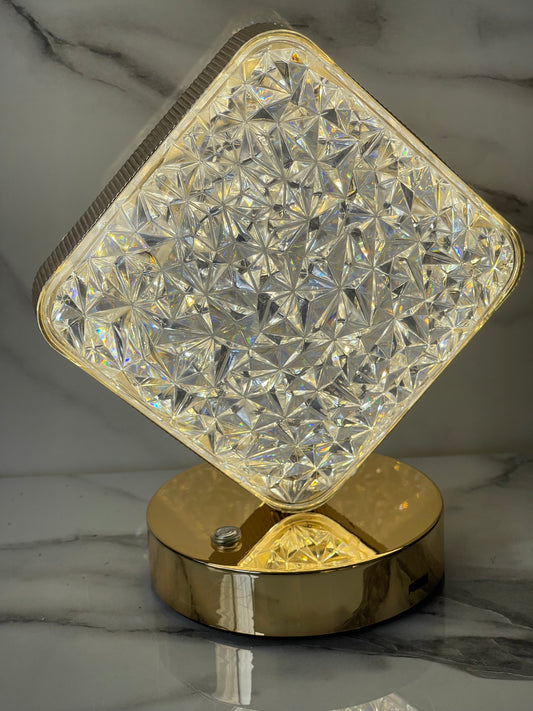 Diamond-Cut Crystal Touch Lamp – Rechargeable & 3 Color Lighting