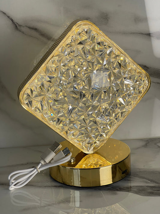 Diamond-Cut Crystal Touch Lamp – Rechargeable & 3 Color Lighting
