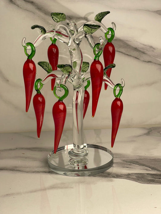 Crystal Red Chilli Tree – Elegant Glass Home Decor Accent