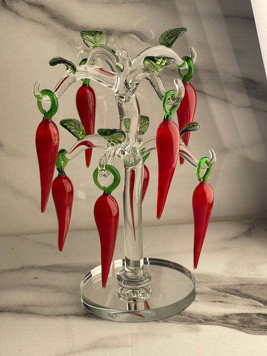 Crystal Red Chilli Tree – Elegant Glass Home Decor Accent