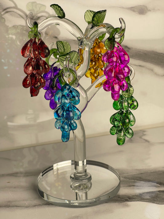 Multicolor Crystal Glass Grape Tree Showpiece