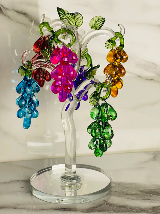 Multicolor Crystal Glass Grape Tree Showpiece