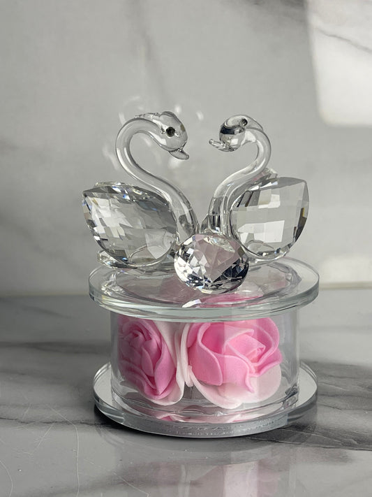 Crystal Swan Pair with Floral Base – Elegant Home Decor