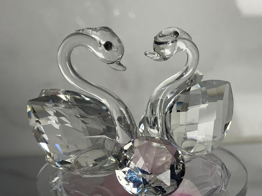 Crystal Swan Pair with Floral Base – Elegant Home Decor
