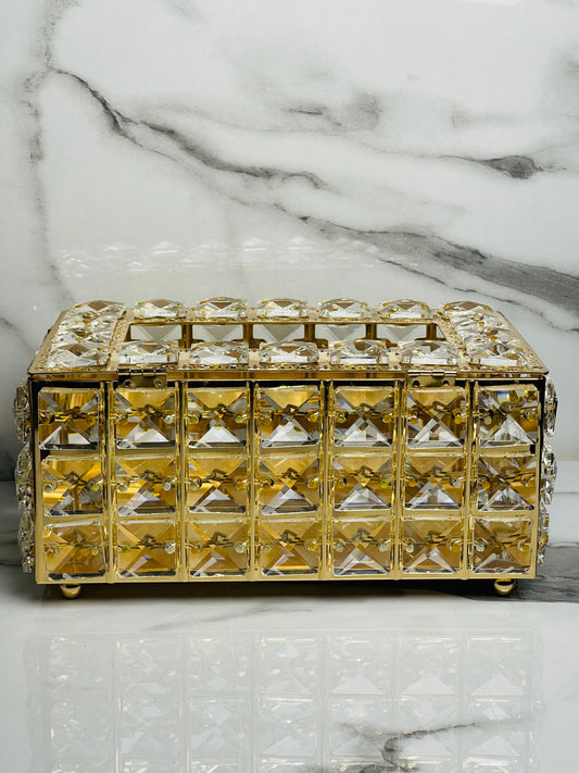 Luxury Gold Metal Tissue Box with Crystal Beads – Elegant Home Décor