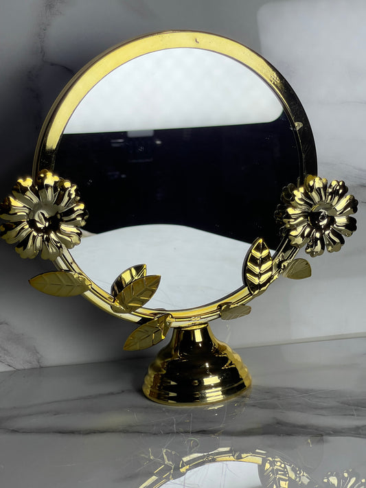 Elegant Floral Metal Table Mirror with Anti-Rust Coating