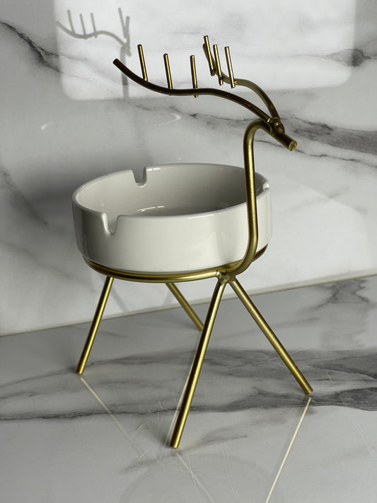 Deer Design Metal & Ceramic Ashtray Decorative