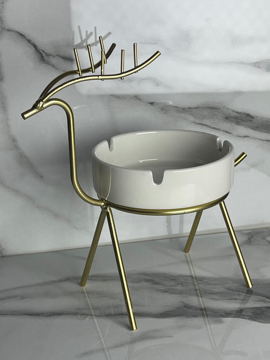 Deer Design Metal & Ceramic Ashtray Decorative