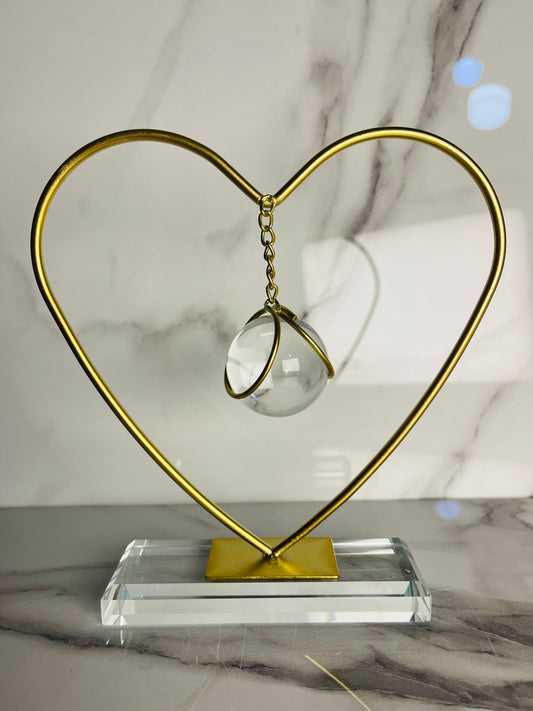 Heart-Shaped Metal & Crystal Ornament – Elegant Home Decor