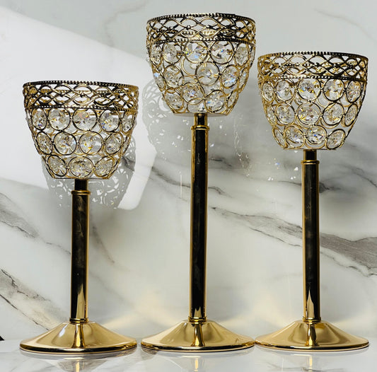 Luxury 3-Piece Crystal Candle Stand Set – Elegant Metal Design with Anti-Rust Coating