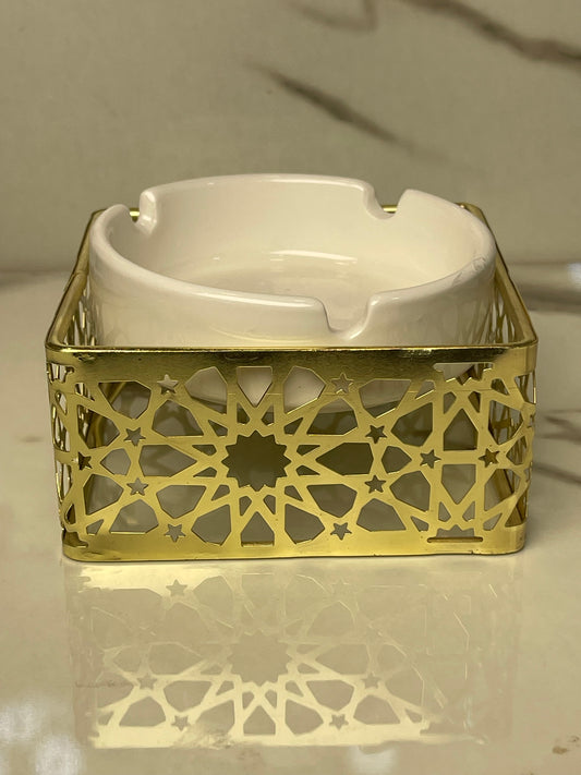 Ornate Metal Stand with Ceramic Ashtray – Decorative Home Accent