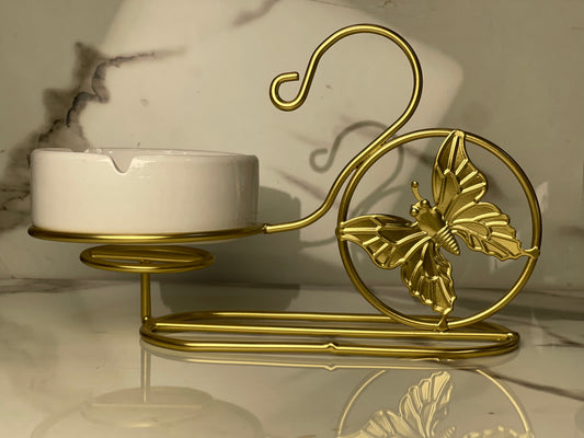 Elegant Ceramic Ashtray with Golden Butterfly Metal Stand