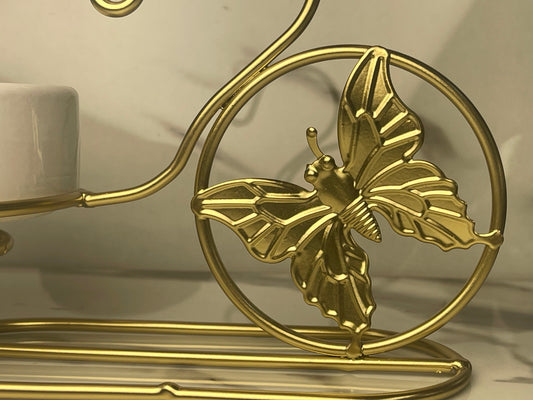 Elegant Ceramic Ashtray with Golden Butterfly Metal Stand
